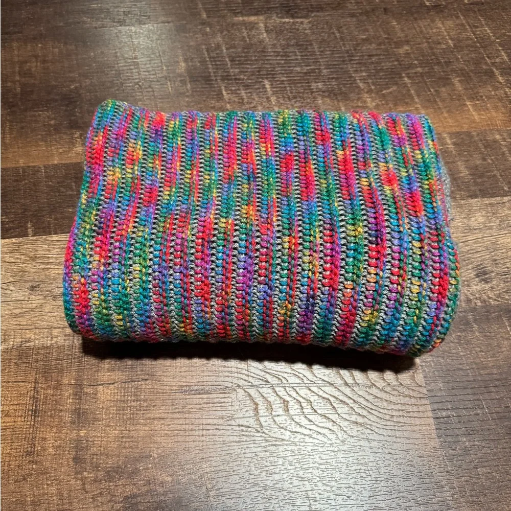 Handmade Rainbow Knit Throw